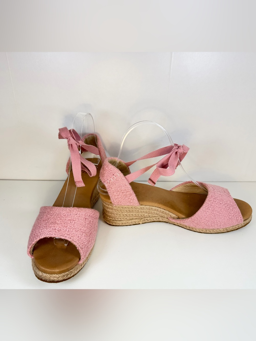 UGG Pink Espadrille Wedge Sandals with Ankle Wrap